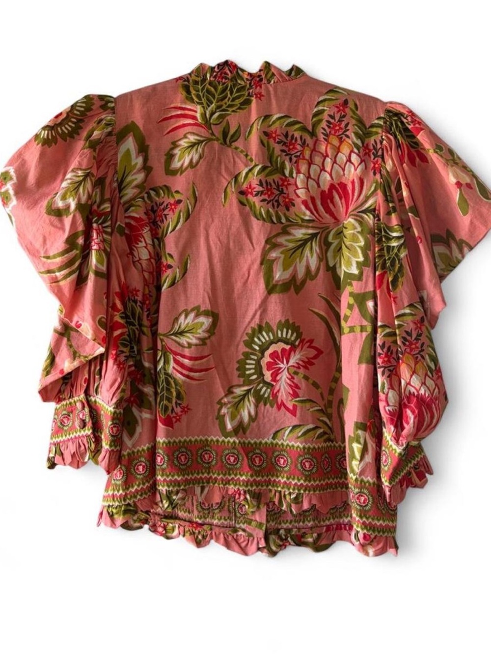 FARM Rio Aura Floral Ruffle Button-Front Blouse with Puff Sleeves - Picture 4 of 6